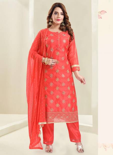 Peach Colour N F CHURIDAR 023 Stylish Casual Wear Designer Silk Worked Readymade Salwar Suit Collection N F C 576 PEACH